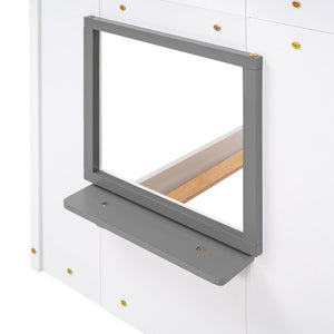 Bunk Bed Wood Bed & Roof, Window, Guardrail, Ladder