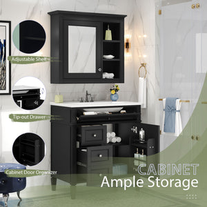 Bathroom Vanity With Medicine Cabinet, Royal Mirror Cabinet, Modern Bathroom Storage Cabinet With 2 Soft Closing Doors And 4 Drawers