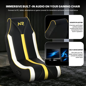 NoxRoc Floor Rocker Gaming Chair with Built-In 2.0 Speakers, Black and Yellow