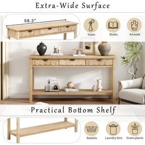 U_Style 58.3'' Fir Veneer Entryway Table with Honeycomb-patterned Fronts