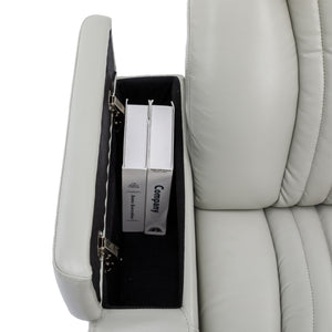 270° Power Swivel Recliner Home Theater Chair With Hidden Arm Storage, LED Light, Cup Holder, And Tray Table
