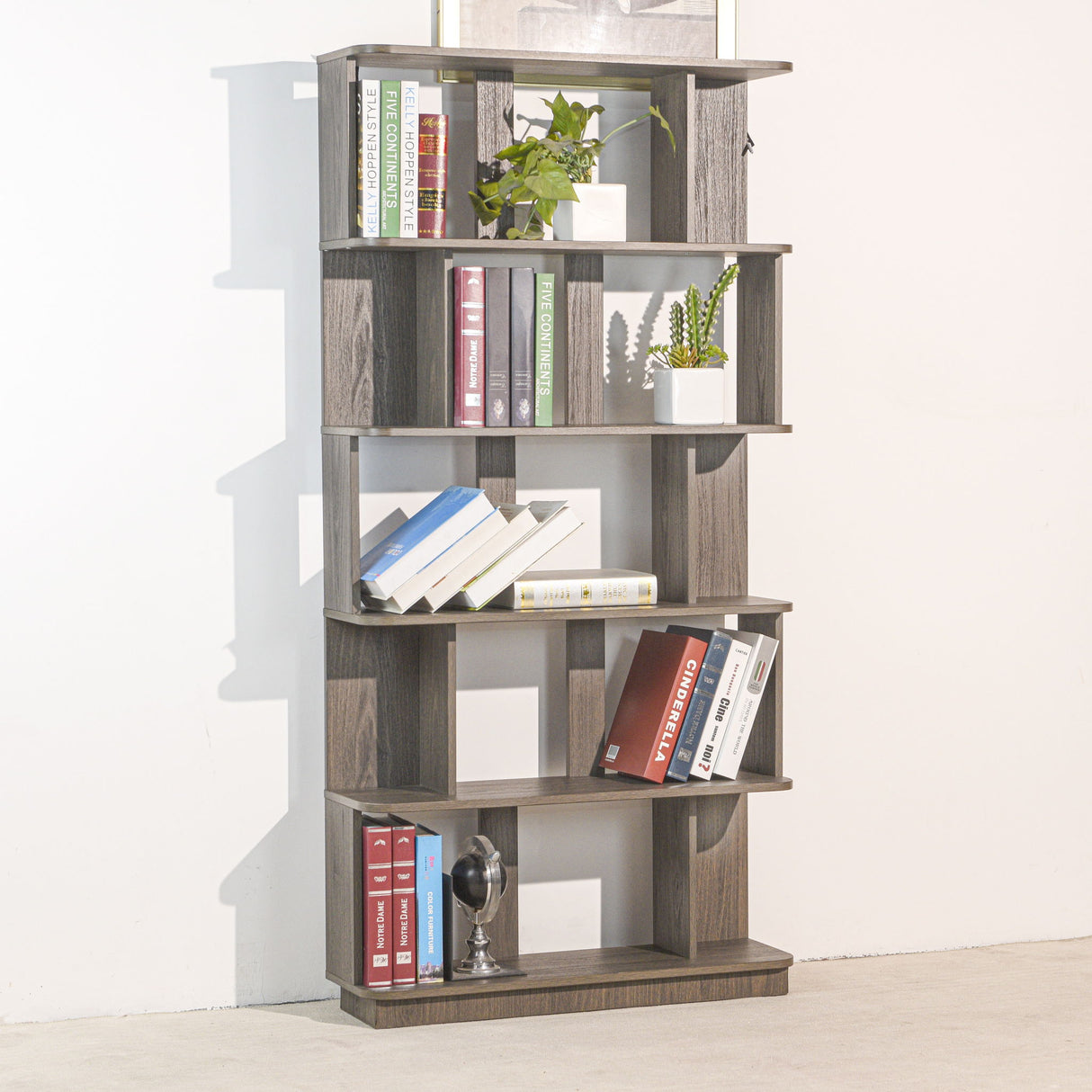 5 Tier Open Bookshelf, Free Combination Storage Shelving For Living Room - Dark Brown