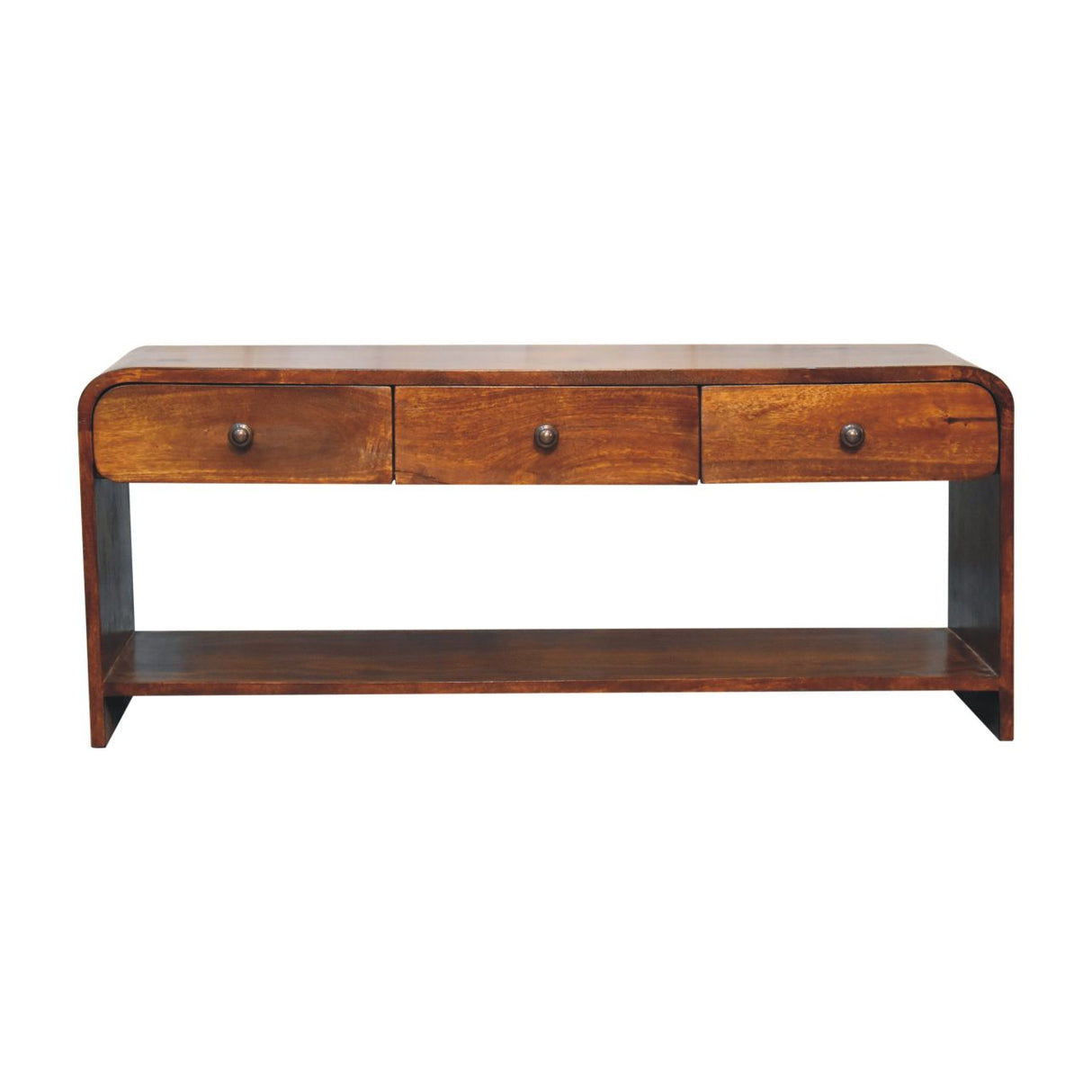 Solid Wood Aspen Slim Media Unit, 3-Drawers, Open Slot