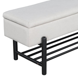 TREXM Farmhouse Upholstered Storage Bench with Hidden Compartment