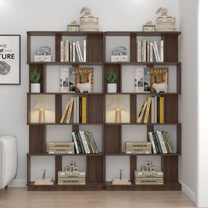 5 Tier Open Bookshelf, Free Combination Storage Shelving For Living Room - Dark Brown
