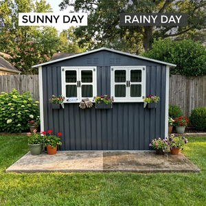 6x9 FT Outdoor Metal Storage Shed with Window & Flower Rack