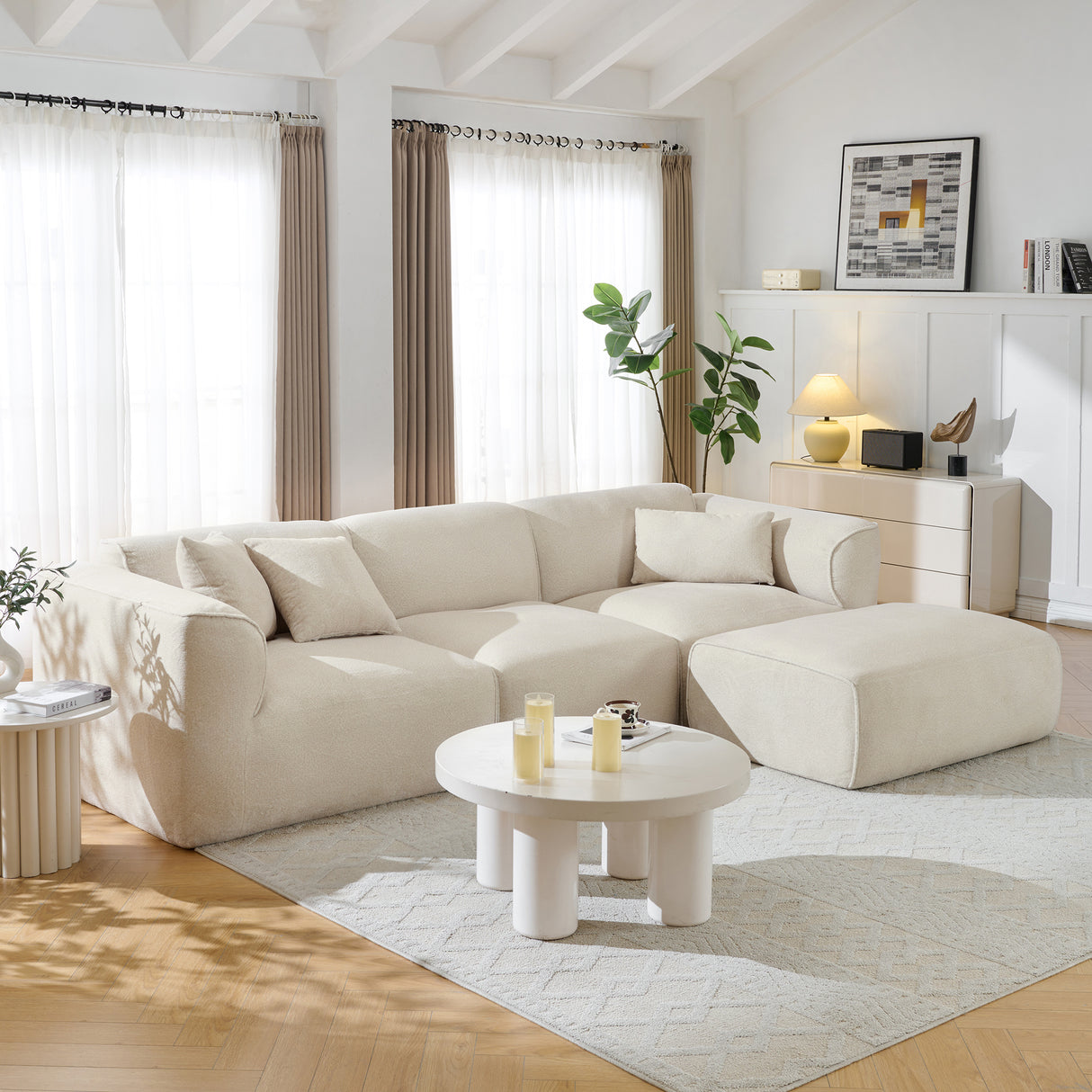 U_Style Luxury Living Room Double-Needle Cut Velvet Sofa