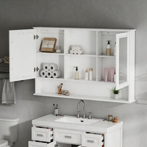 Wall Mounted Bathroom Medicine Cabinet With Double Mirrored Doors