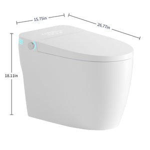 Tankless Smart Toilet With Bidet Built In, 1 Piece Bidet Toilet Seat, Auto Flush, Auto Open / Close, Heated Seat, Warm Water And Dry, Adjustable Temp, Remote Control Side Know - White