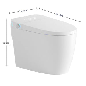 Tankless Smart Toilet With Bidet Built In, 1 Piece Bidet Toilet Seat, Auto Flush, Heated Seat, Warm Water And Dry, Adjustable Temp, Remote Control Side Know - White