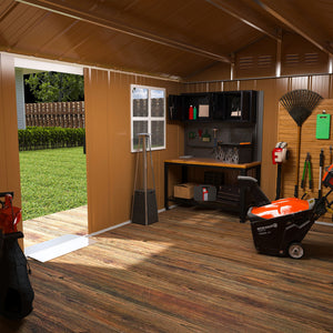 Storage Shed With Windows, Lockable Door & Ventilation For Backyard Tool Organization - Brown