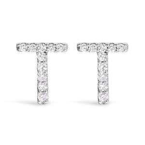 10K White Gold 1/10 Cttw Diamond Initial â€œAâ€ Stud Earring
