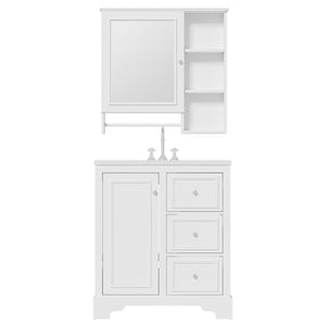 Bathroom Vanity With Sink, Modern Elegant Bathroom Storage Cabinet With 3 Drawers And Adjustable Shelves, Freestanding Vanity Set With Mirror Cabinet, Single Sink Bathroom Vanity