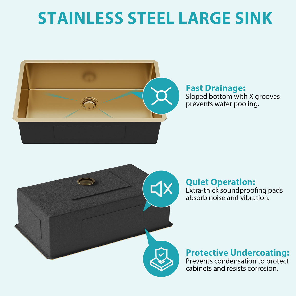 Finish Undermount Stainless Steel Kitchen Sink 32" X 19" 16 Gauge Deep Single Bowl