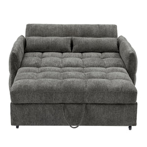 Loveseat Sofa Pull-Out Bed With Adjustable Backrest, 3 USB Ports And 2 Lumbar Pillows For Living Room