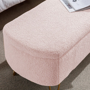 Storage Ottoman Bench For End Of Bed Legs, Modern Camel Faux Fur Entryway Bench Upholstered Padded With Storage For Living Room Bedroom