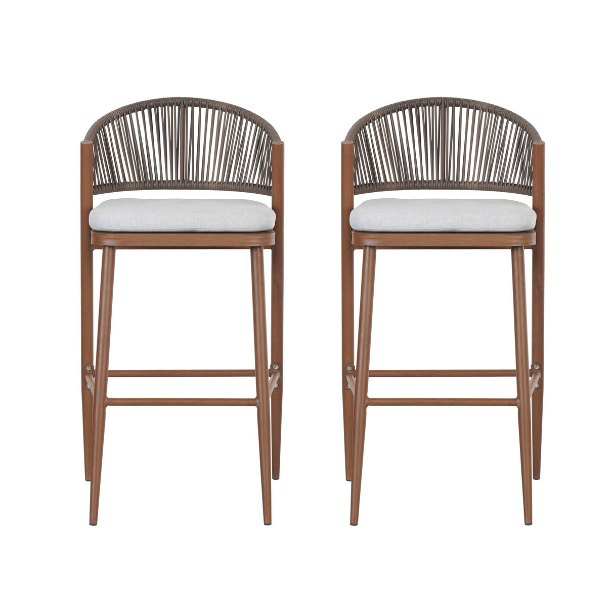 Outdoor Bar Height Metal Frame Counter Stools with Scallop-Shaped Backrest & Water-Resistant Cushions
