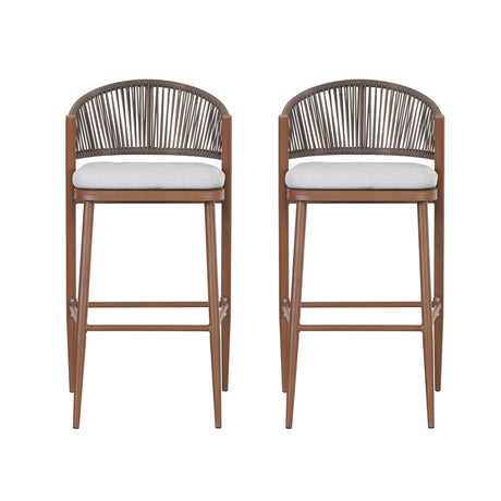 Outdoor Bar Height Metal Frame Counter Stools with Scallop-Shaped Backrest & Water-Resistant Cushions
