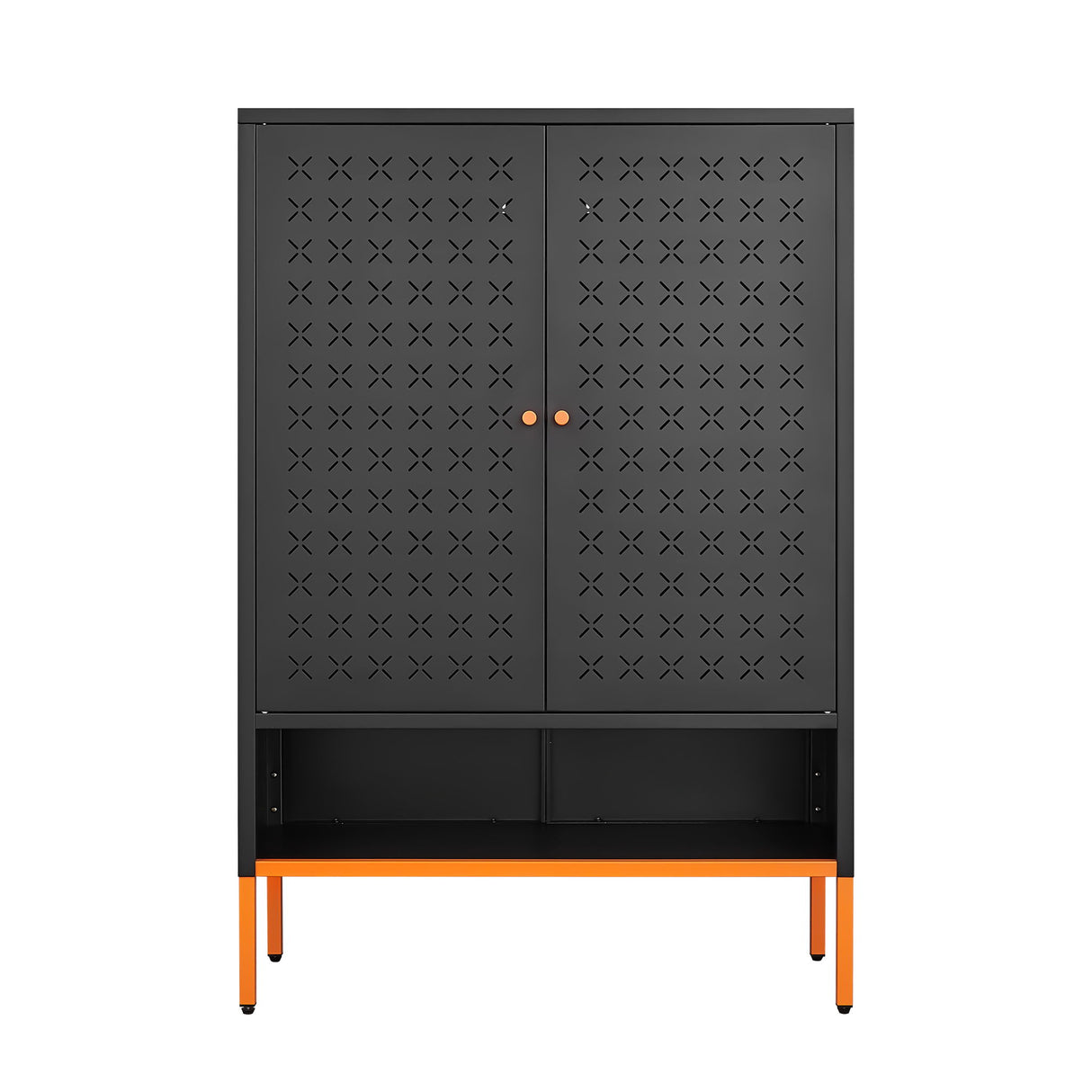 Grid Double Door Shoe Cabinet With Adjustable Compartments And Moisture-Proof Design In Metal