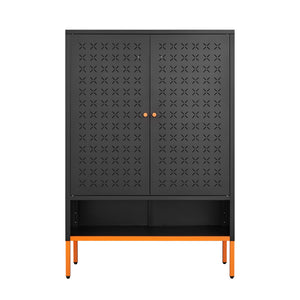 Grid Double Door Shoe Cabinet With Adjustable Compartments And Moisture-Proof Design In Metal