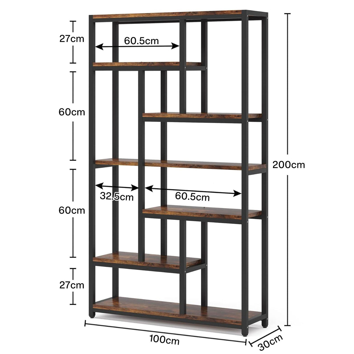 Extra Tall 7 Tier Industrial Etagere Bookcase with 10 Shelves Organizer