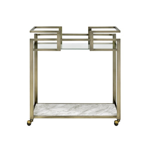 Neilo Clear Glass Faux Marble Top Serving Cart