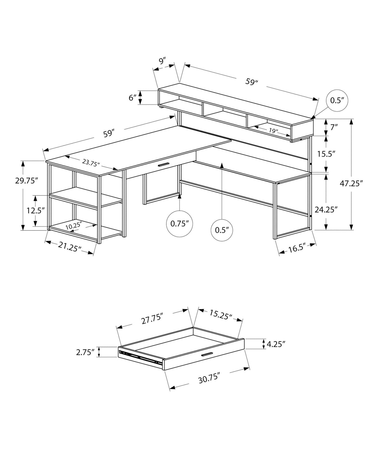 Computer Desk, Home Office, Corner, Storage Drawers, L Shape, Laptop, Contemporary & Modern - Best Buy Furniture