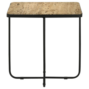 Travertine Accent Table Geometric Design - Brown