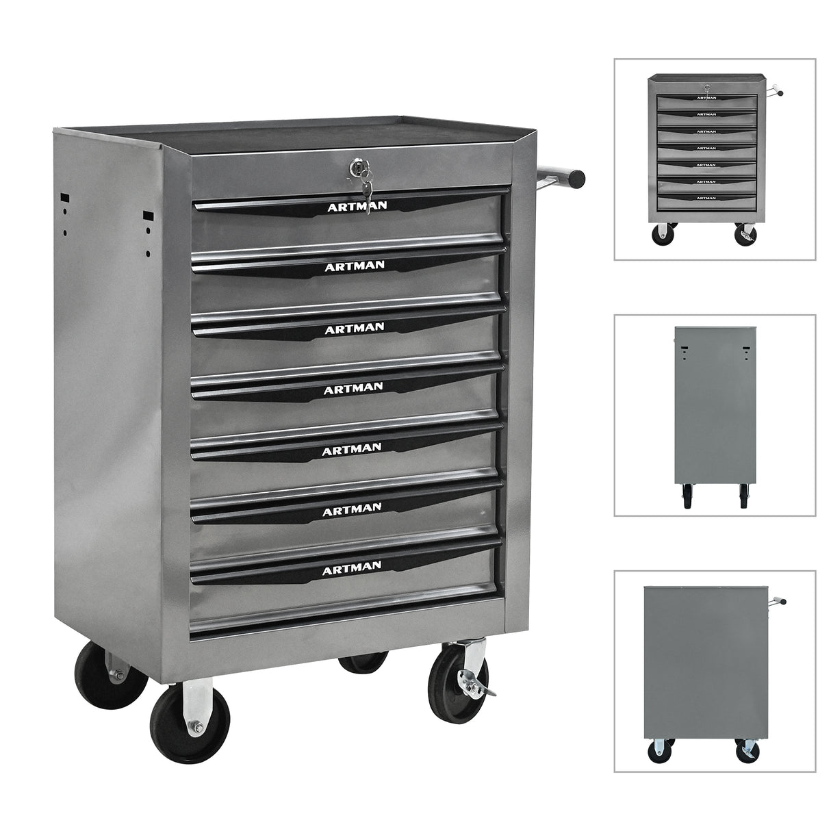 Rolling Metal Tool Chest with 7 Drawers, 20" Cabinet Silver