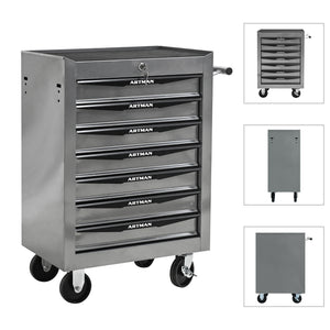 Rolling Metal Tool Chest with 7 Drawers, 20" Cabinet Silver