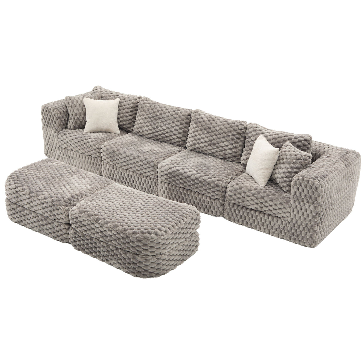 Modular Sectional Sofa, Boneless Couch With 2 Movable Ottomans