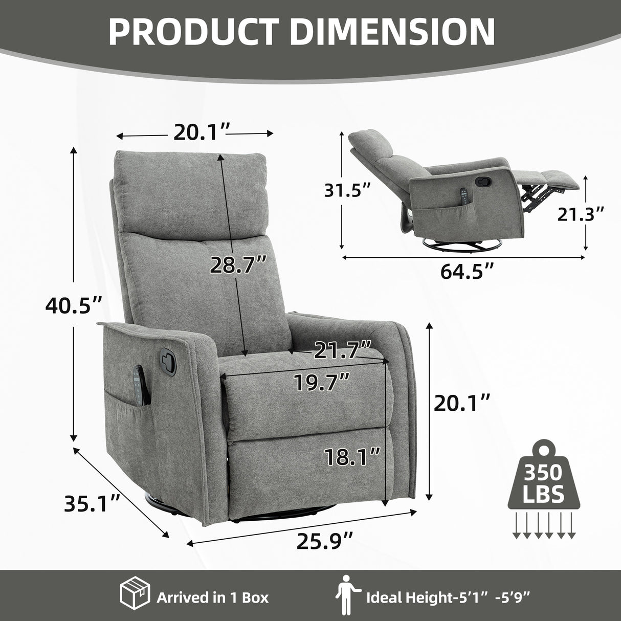 Heat Massage Manual Recliner Chair with Rocker and Swivel