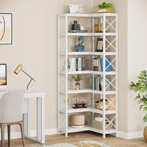 7 Tier Corner Bookshelf, Storage Unit For Living Room