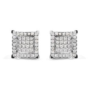 10K White Gold 1 1/4 Cttw Princess Diamond Composite Double Square and Halo Stud Earrings (I-J Color, I1-I2 Clarity)
