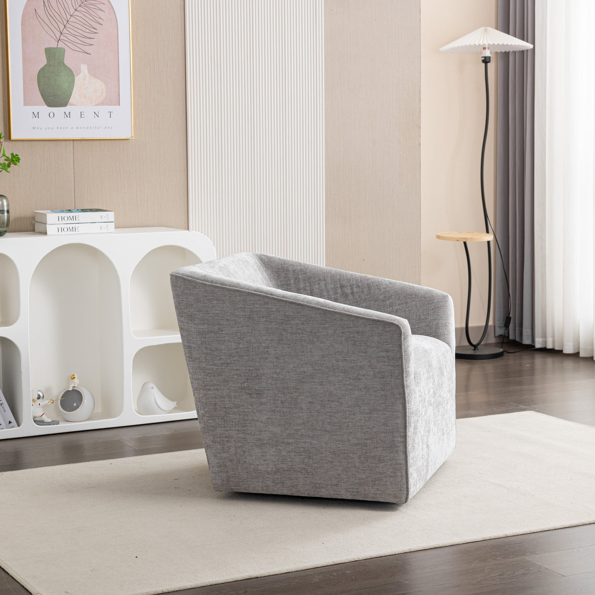 Nice Modern Upholstered Barrel Armchair, 360° Swivel