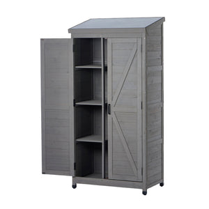 Outdoor Storage Shed With Vertical Tool Cabinet For Backyard