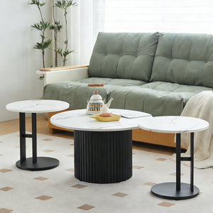 Coffee Table Set of 3 with Faux Marble Top and Metal Legs