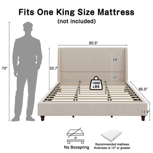 52.7" Tall Wingback Upholstered King Size Platform Bed Frame