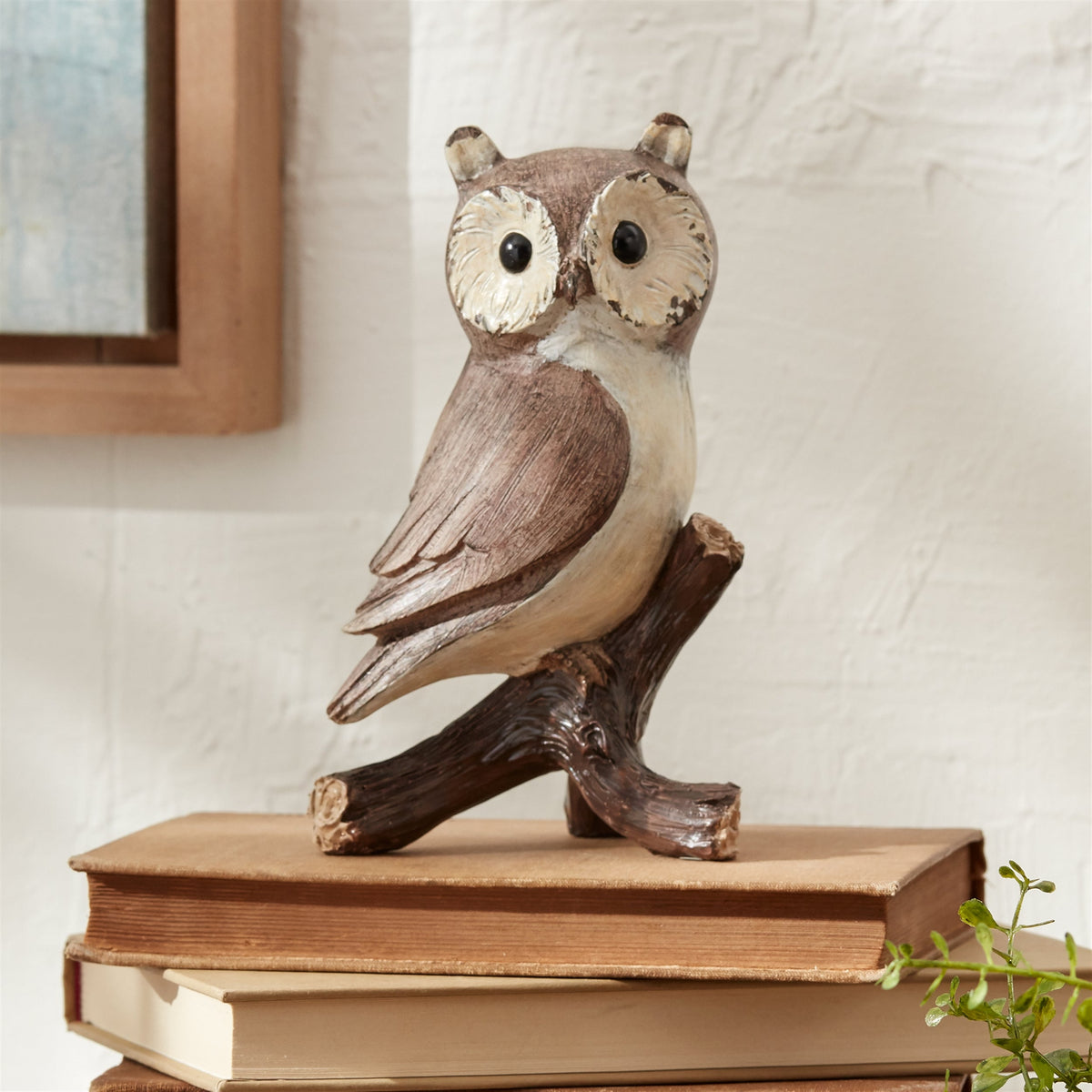 Woodland owl on branch figurine (set of 4)
