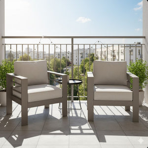 Modern All-Weather Patio Armchairs With Thick Cushions (Set of 2)