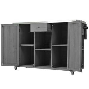 Outdoor Kitchen Island With Stainless Steel Top, Ample Storage Space, Towel And Spice Racks And A Bottle Opener