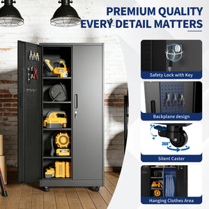 Rolling Metal Storage Locker Cabinet with Lockable Doors