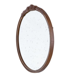 Round Hand Carved Rose Antique Mirror Frame, Wall Mirror For Live Space