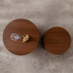 Nesting Coffee Table Set of 2 Round Wooden Tables