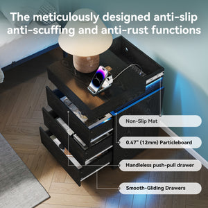 Nightstand with Built-In Charging Station and LED Lighting