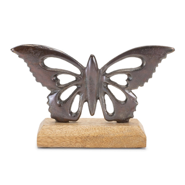 Metal-butterfly-on-wood-base-(set-of-2)-Decorative-Objects
