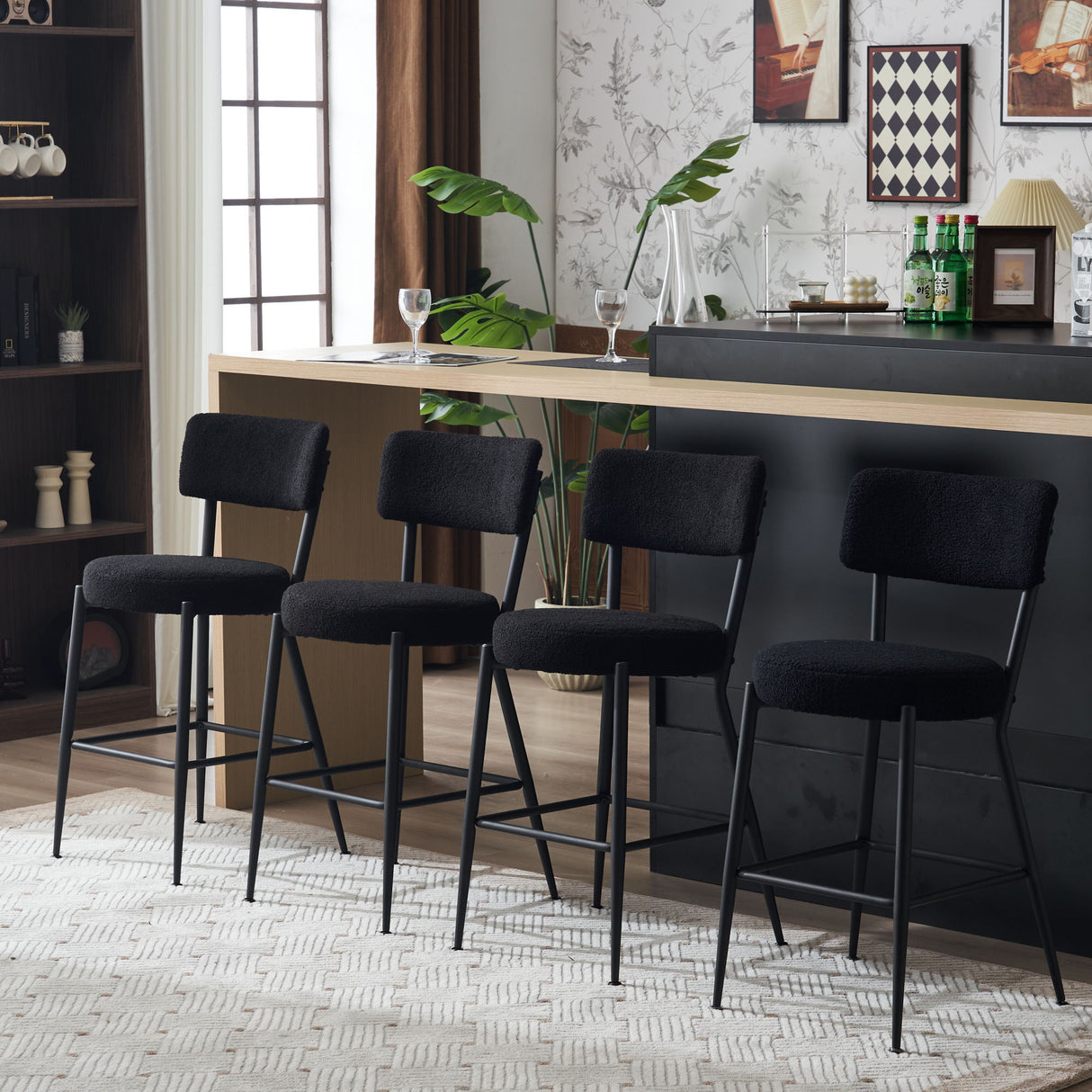 Modern Teddy Fabric Upholstered Bar Stools - Legs