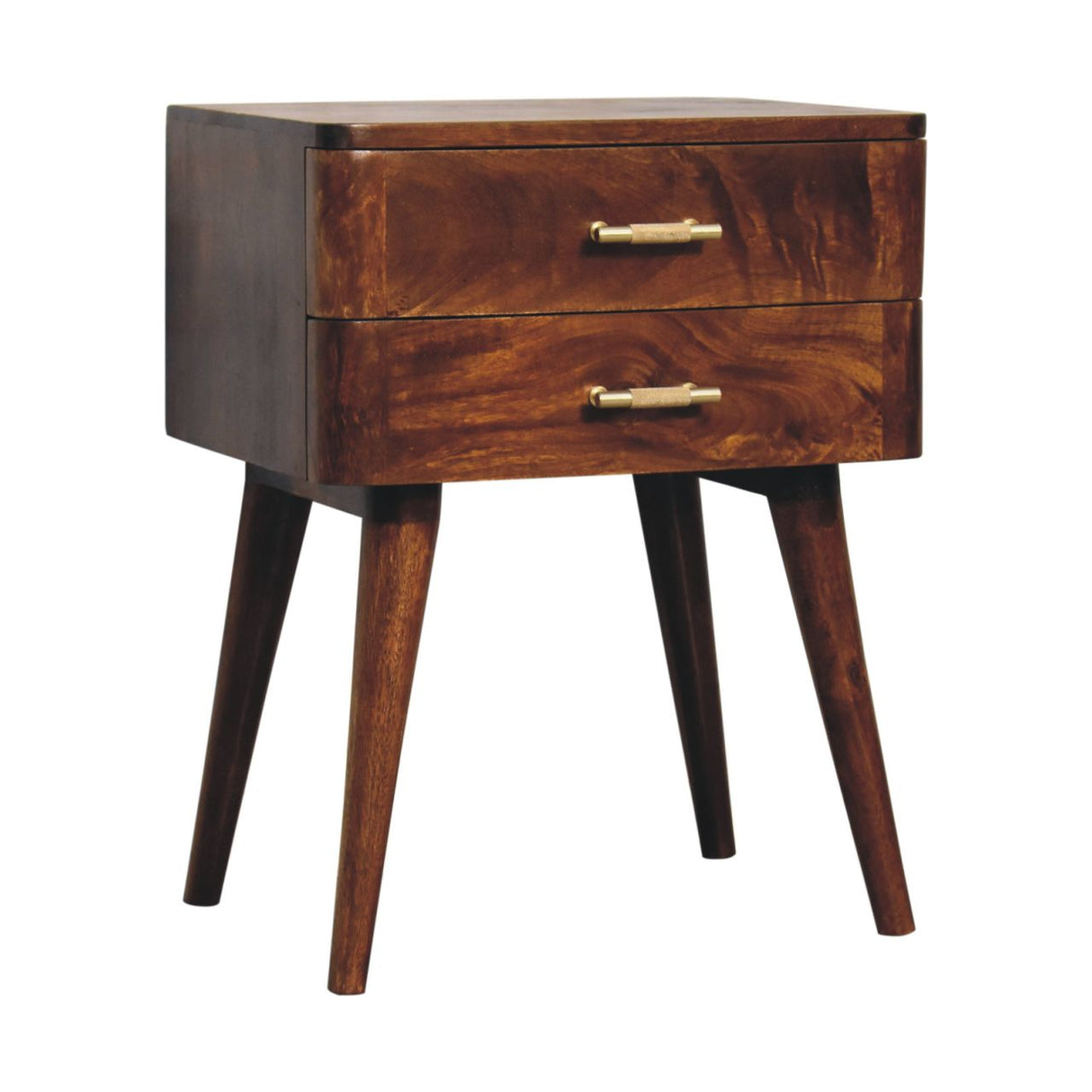 Solid Wood Chestnut T-Bar Nightstand, 2-Drawers, Nordic Legs