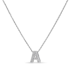 10K White Gold Diamond Accent "A" Initial Bubble Pendant Necklace