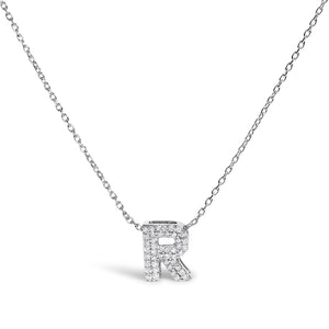 10K White Gold Diamond Accent "A" Initial Bubble Pendant Necklace